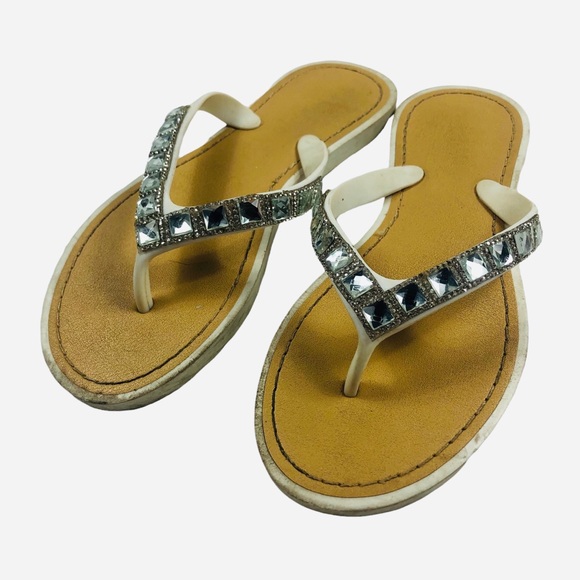 Capelli White Rhinestone Flip Flops size Large (size 1) - Picture 7 of 8